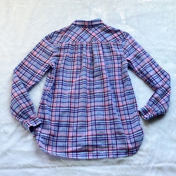 Like New J. Crew Purple Lilac Plaid Gathered Button Up Popover Shirt Top Size 0 - Picture 6 of 8